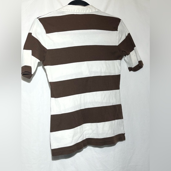 Y2K - Tommy Hilfiger ladies brown and white rugby style t-shirt - size small - Picture 2 of 3